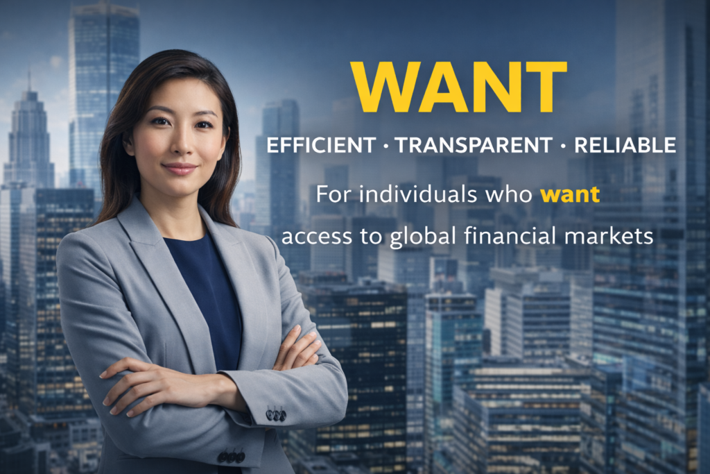 Business professional in a modern trading office for individuals who WANT efficient, transparent and reliable access to global markets